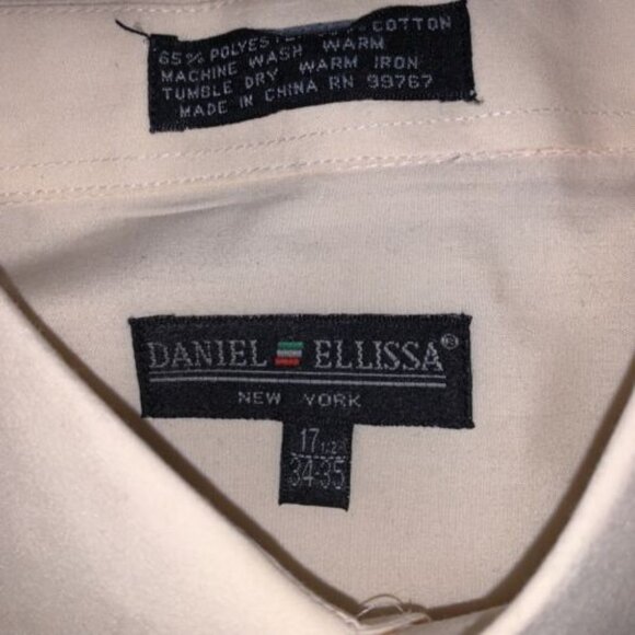 DANIEL ELLISSA New York Men's Pale Yellow Dress Shirt Long Sleeve 17.5 34-35 - Picture 5 of 9